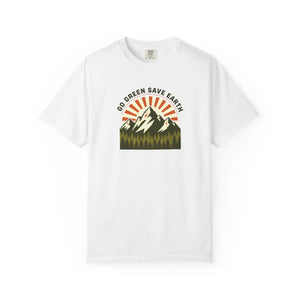 Go Green Save Earth Mountain T-shirt, Eco Nature Graphic Tee - T-shirts - m