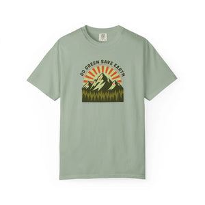 Go Green Save Earth Mountain T-shirt, Eco Nature Graphic Tee - T-shirts - m