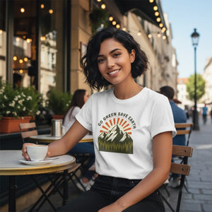 Go Green Save Earth Mountain T-shirt, Eco Nature Graphic Tee - T-shirts - m