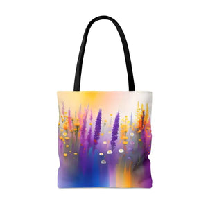 Print Tote Bag Purple Wild Flowers Bold Fashion Statement Dipaliz - Bags