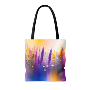 Print Tote Bag Purple Wild Flowers Bold Fashion Statement Dipaliz - Bags