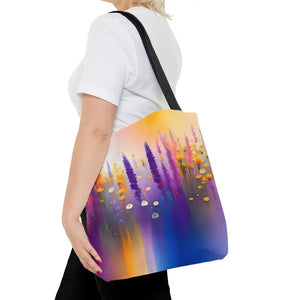 Print Tote Bag Purple Wild Flowers Bold Fashion Statement Dipaliz - Medium - Bags