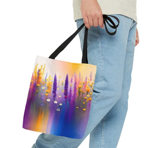 Print Tote Bag Purple Wild Flowers Bold Fashion Statement Dipaliz - Small - Bags