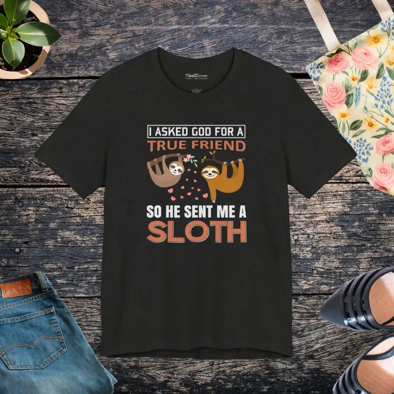 God Sent me a Sloth Unisex Jersey Short Sleeve Tee - Black Heather / s T-shirt