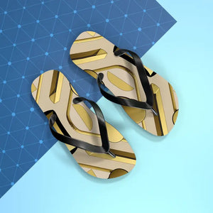 Gold Abstract Flip Flops - Summer Vibes Beach Parties - Dipaliz - s / Black Sole - Slippers