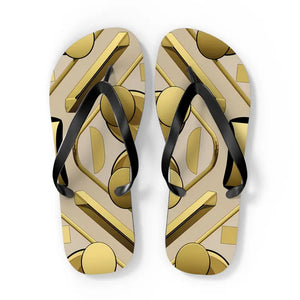 Gold Abstract Flip Flops - Summer Vibes Beach Parties - Dipaliz - Xl / Black Sole - Slippers