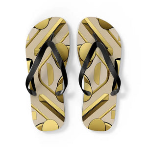 Gold Abstract Flip Flops - Summer Vibes Beach Parties - Dipaliz - l / Black Sole - Slippers
