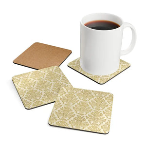 Damask Glow High-gloss Mdf Coasters - Luxe Gold Shimmer - Dipaliz - Cork / 3.75’’ × / Square
