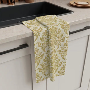 Gold Damask Microfiber Tea Towel - Vintage Glow Soft - Dipaliz - 16’’ × 25’’ - Kitchen Towels