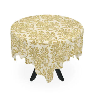 Chic Damask Charm Tablecloth - Ivory Gold Shimmer - Dipaliz - one Size / White - Tablecloths