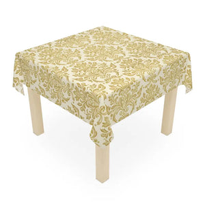 Chic Damask Charm Tablecloth - Ivory Gold Shimmer - Dipaliz - one Size / White - Tablecloths