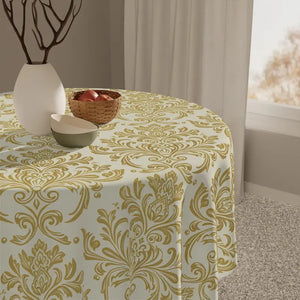 Chic Damask Charm Tablecloth - Ivory Gold Shimmer - Dipaliz - one Size / White - Tablecloths