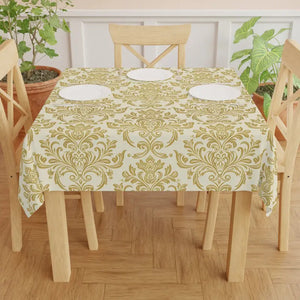 Chic Damask Charm Tablecloth - Ivory Gold Shimmer - Dipaliz - one Size / White - Tablecloths