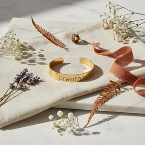 DipaliZ Gold Engraved Cuff Breathe Inspiration Bracelet