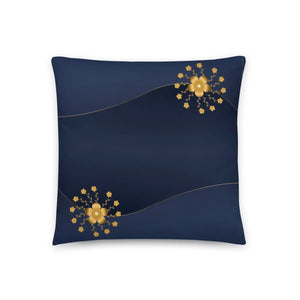 Navy Blue Basic Pillow Gold Flower 18x18 - Dipaliz - Throw Pillows