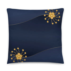 Navy Blue Basic Pillow Gold Flower 18x18 - Dipaliz - Throw Pillows