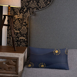 Navy Blue Basic Pillow Gold Flower 18x18 - Dipaliz - Throw Pillows