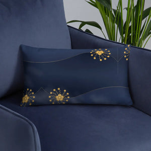 Navy Blue Basic Pillow Gold Flower 18x18 - Dipaliz - Throw Pillows