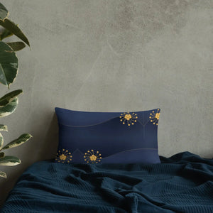 Navy Blue Basic Pillow Gold Flower 18x18 - Dipaliz - Throw Pillows