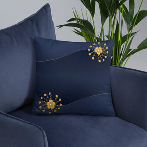 Navy Blue Basic Pillow Gold Flower 18x18 - Dipaliz - Throw Pillows