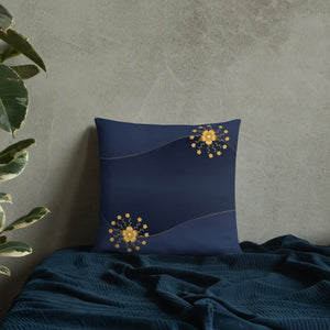Navy Blue Basic Pillow Gold Flower 18x18 - Dipaliz - Throw Pillows