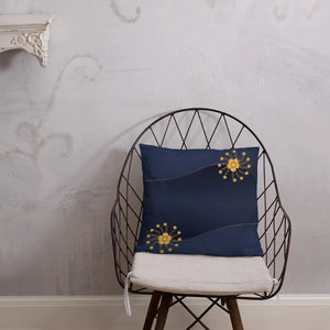 Navy Blue Basic Pillow Gold Flower 18x18 - Dipaliz - Throw Pillows