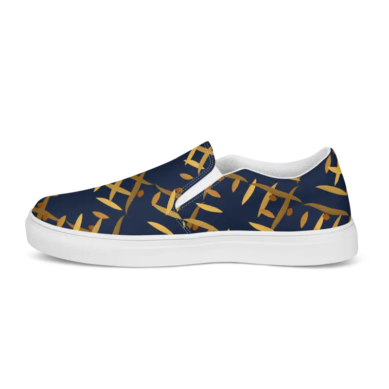 Step Up in Style: Men’s Gold Pattern Canvas Slip-ons - Shoes