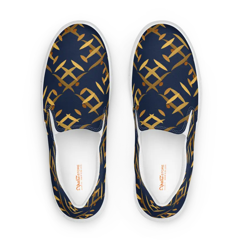 Step Up in Style: Men’s Gold Pattern Canvas Slip-ons - Shoes