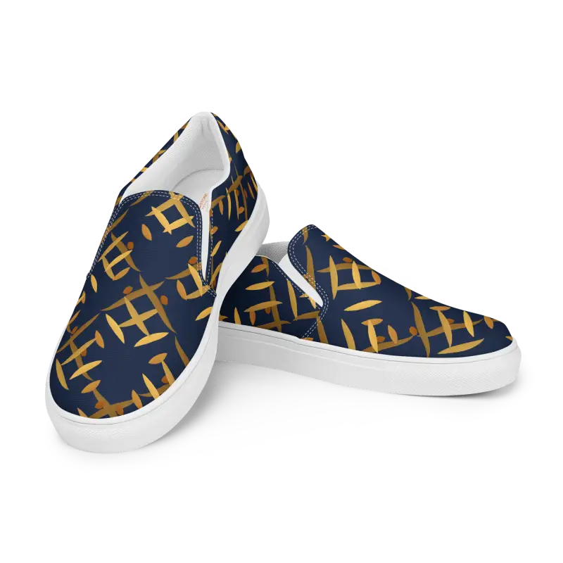 Step Up in Style: Men’s Gold Pattern Canvas Slip-ons - Shoes