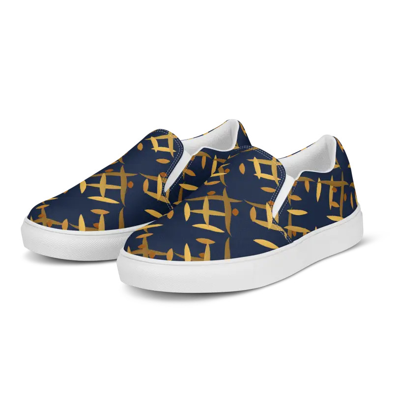 Step Up in Style: Men’s Gold Pattern Canvas Slip-ons - Shoes