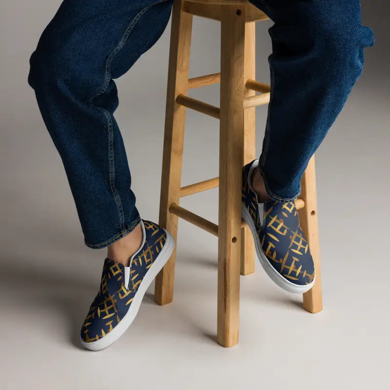 Step Up in Style: Men’s Gold Pattern Canvas Slip-ons - Shoes