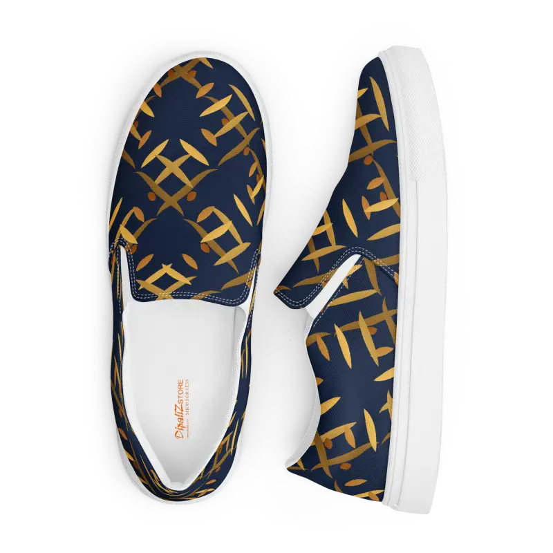 Step Up in Style: Men’s Gold Pattern Canvas Slip-ons - Shoes