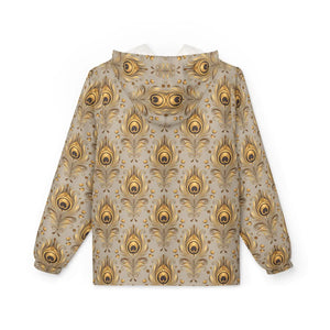 Gold Peacock Feather Windbreaker - Elegant Hooded Jacket - Dipaliz - Windbreakers
