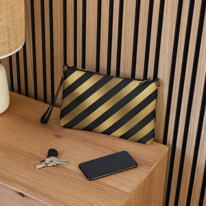 Gold Stripes Faux Leather Crossbody Bag Dark Gray - Dipaliz - Cross Body Bags