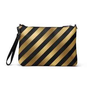 Gold Stripes Faux Leather Crossbody Bag Dark Gray - Dipaliz - Cross Body Bags