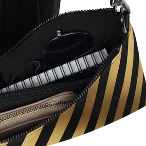 Gold Stripes Faux Leather Crossbody Bag Dark Gray - Dipaliz - Cross Body Bags