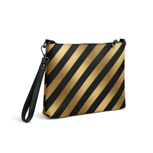 Gold Stripes Faux Leather Crossbody Bag Dark Gray - Dipaliz - Cross Body Bags