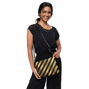 Gold Stripes Faux Leather Crossbody Bag Dark Gray - Dipaliz - Cross Body Bags