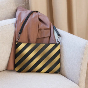 Gold Stripes Faux Leather Crossbody Bag Dark Gray - Dipaliz - Cross Body Bags