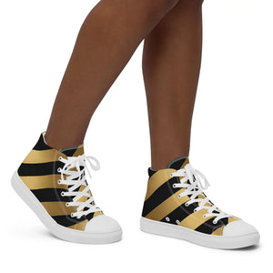 Bold Metallic Gold Stripes Sneakers - Canvas Shoes - Dipaliz