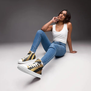 Bold Metallic Gold Stripes Sneakers - Canvas Shoes - Dipaliz