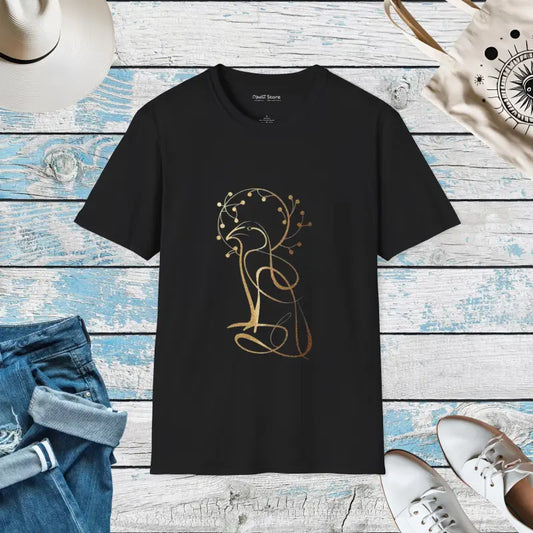 Golden Bird on Tree Softstyle T-shirt - Unisex Comfort - Black / s T-shirt