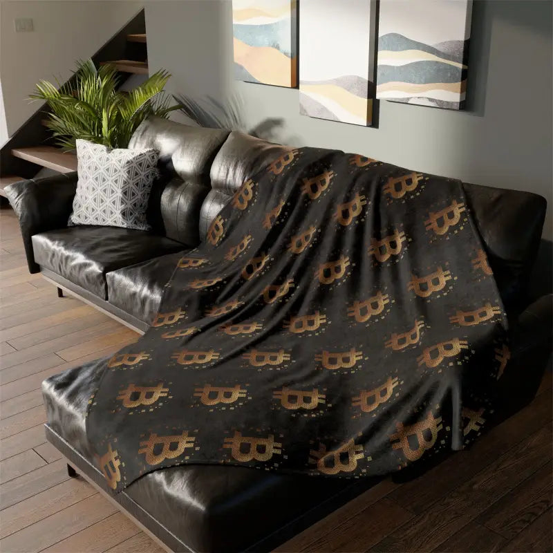 Cozy Up with a Soft Golden Bitcoin Cryptocurrency Blanket - Home Decor