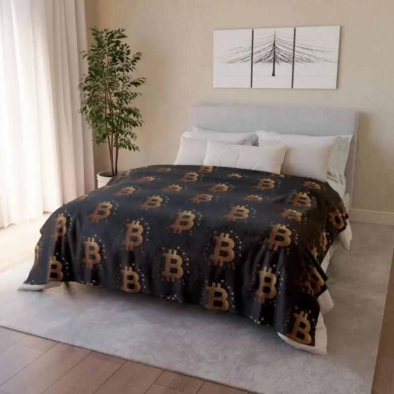 Cozy Up with a Soft Golden Bitcoin Cryptocurrency Blanket - 60’’ × 80’’ Home Decor