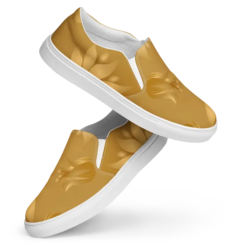 Step Into Elegance with Golden Bloom Canvas Shoes