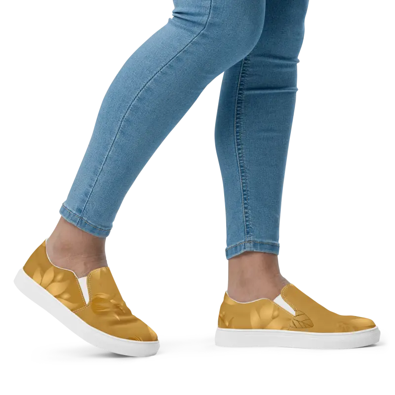 Step Into Elegance with Golden Bloom Canvas Shoes