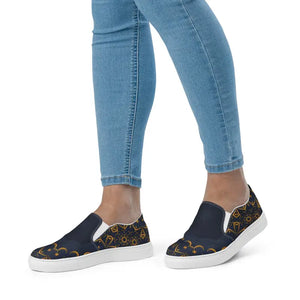 Women’s Slip Canvas Shoes Gold Pattern Glam Style - Dipaliz - Sneakers