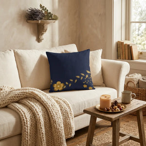 Dipaliz golden flower navy blue basic pillow polyester - throw pillows