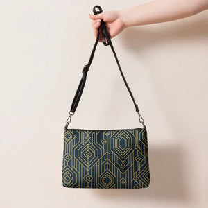Golden Geometric Pattern Crossbody Bag Faux Leather Zip Top Dipaliz - Cross Body Bags