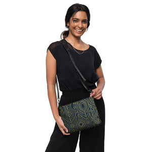 Golden Geometric Pattern Crossbody Bag Faux Leather Zip Top Dipaliz - Cross Body Bags